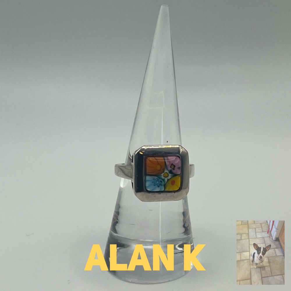 Vintage Alan K Sterling Silver Murano Millefiori Ring, Sz 6 3/4